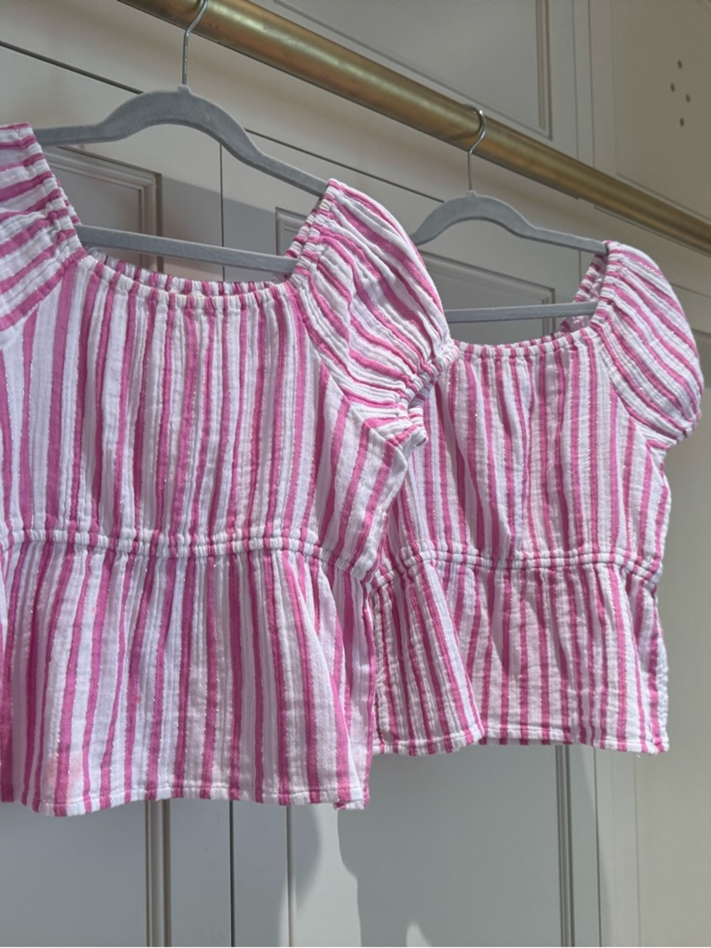 J. Crew Pink and White Striped Peplum Blouse